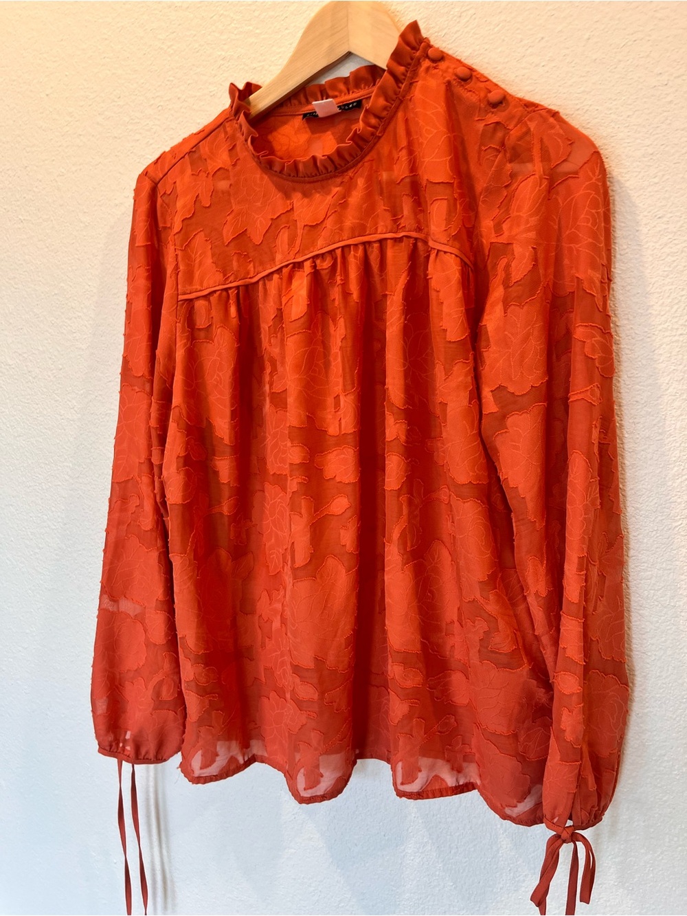 Simply Styled Orange Ruffled Yoke Blouse